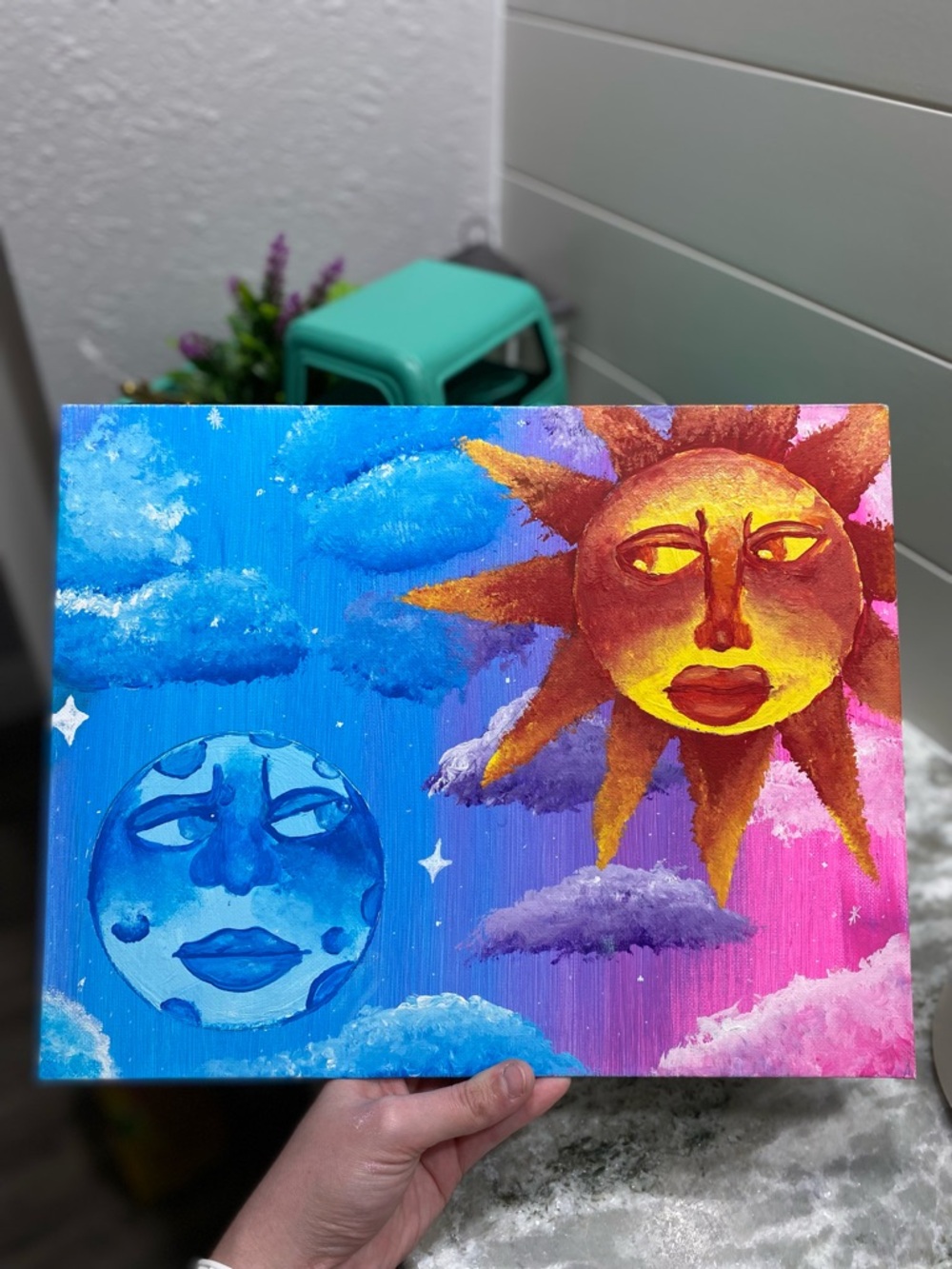 Vibrant Sun and Moon Canvas Board Art